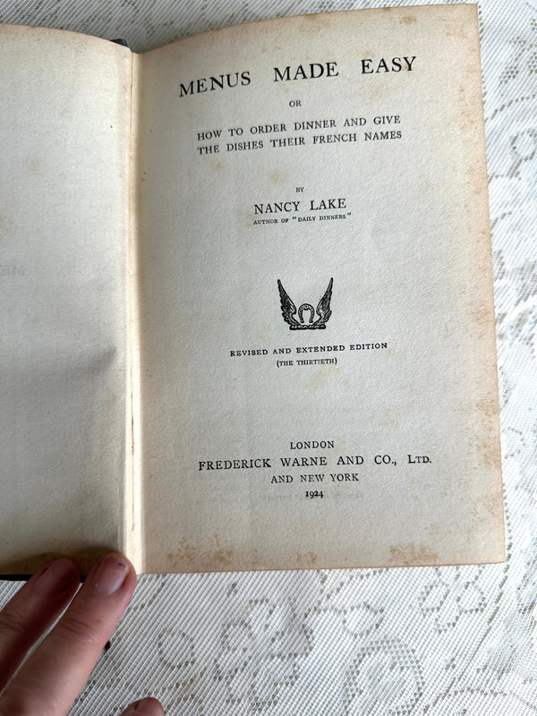 Menus Made Easy French description Blue Vintage Book