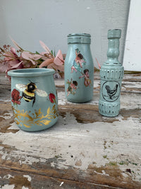 Painted glass cream bottle French Eggshell & Cherubs