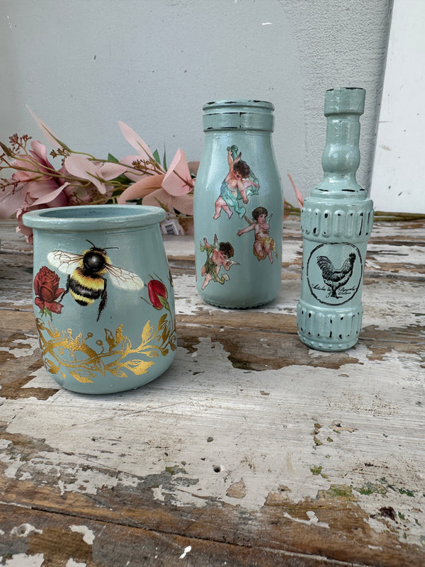 Painted glass cream bottle French Eggshell & Cherubs