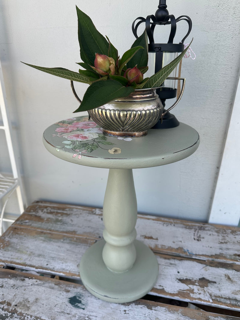 Wooden Riser stand in Sage and floral - painted ex the PMV studio