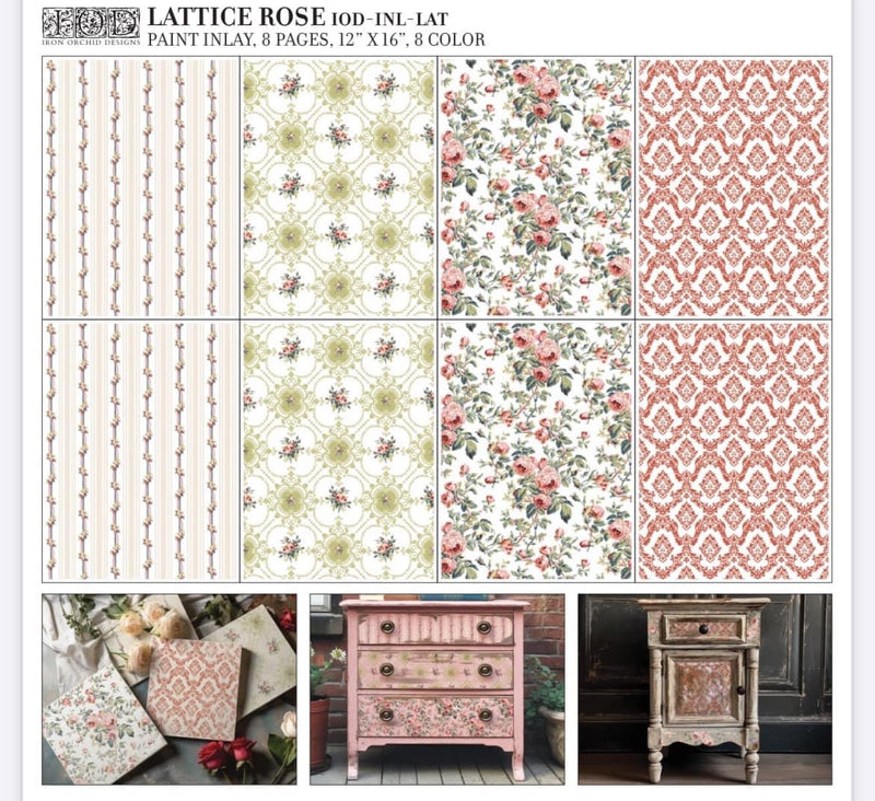 Lattice Rose IOD Paint Inlay I 8 sheets Limited Edition