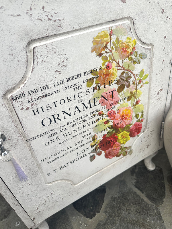 Shabby Chic Storage Cupboard with shelf with chalk paint and iod transfer