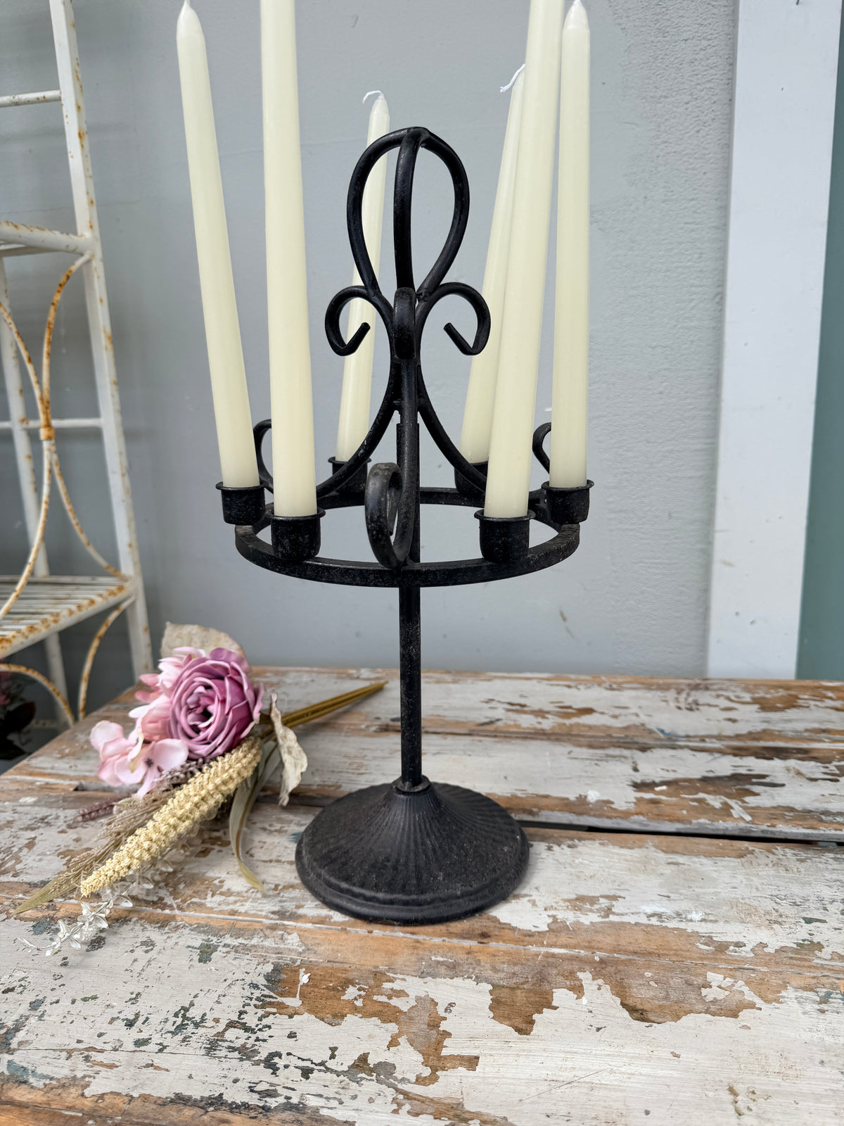 Rustic Cast Iron Circle Candelabra