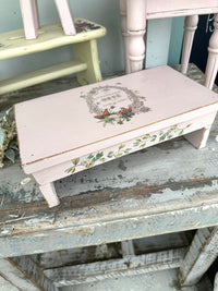 Low pink wood riser stool with Butterfly