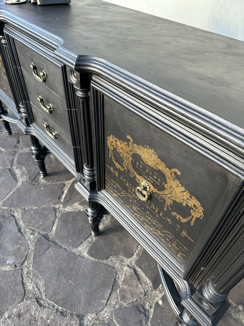 Rustic Glam Sideboard in Carbon Black & Gold