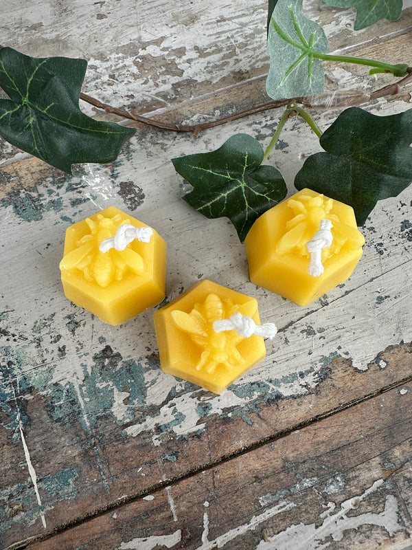Bee tea lights set of 3 natural beeswax candle