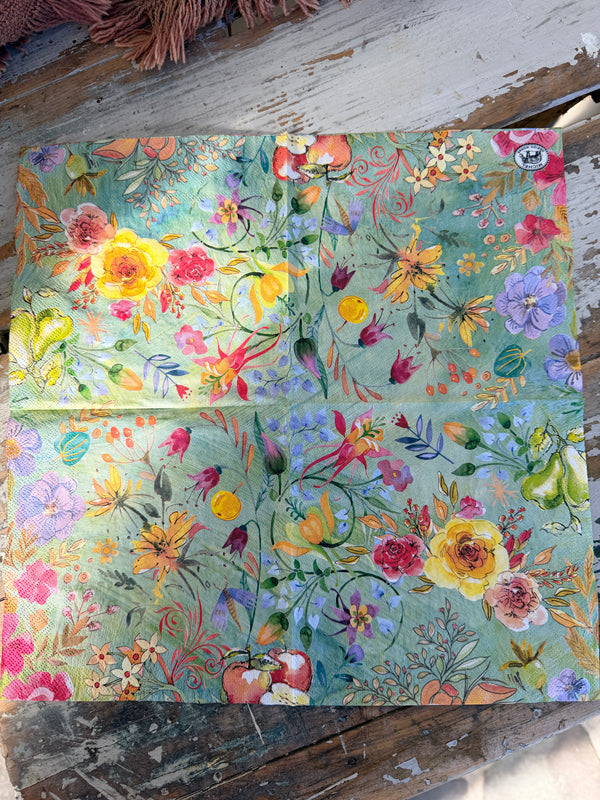 Green Wildflowers Napkin for Decoupage