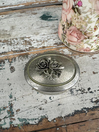 Vintage Silver look rose box with hinged lid