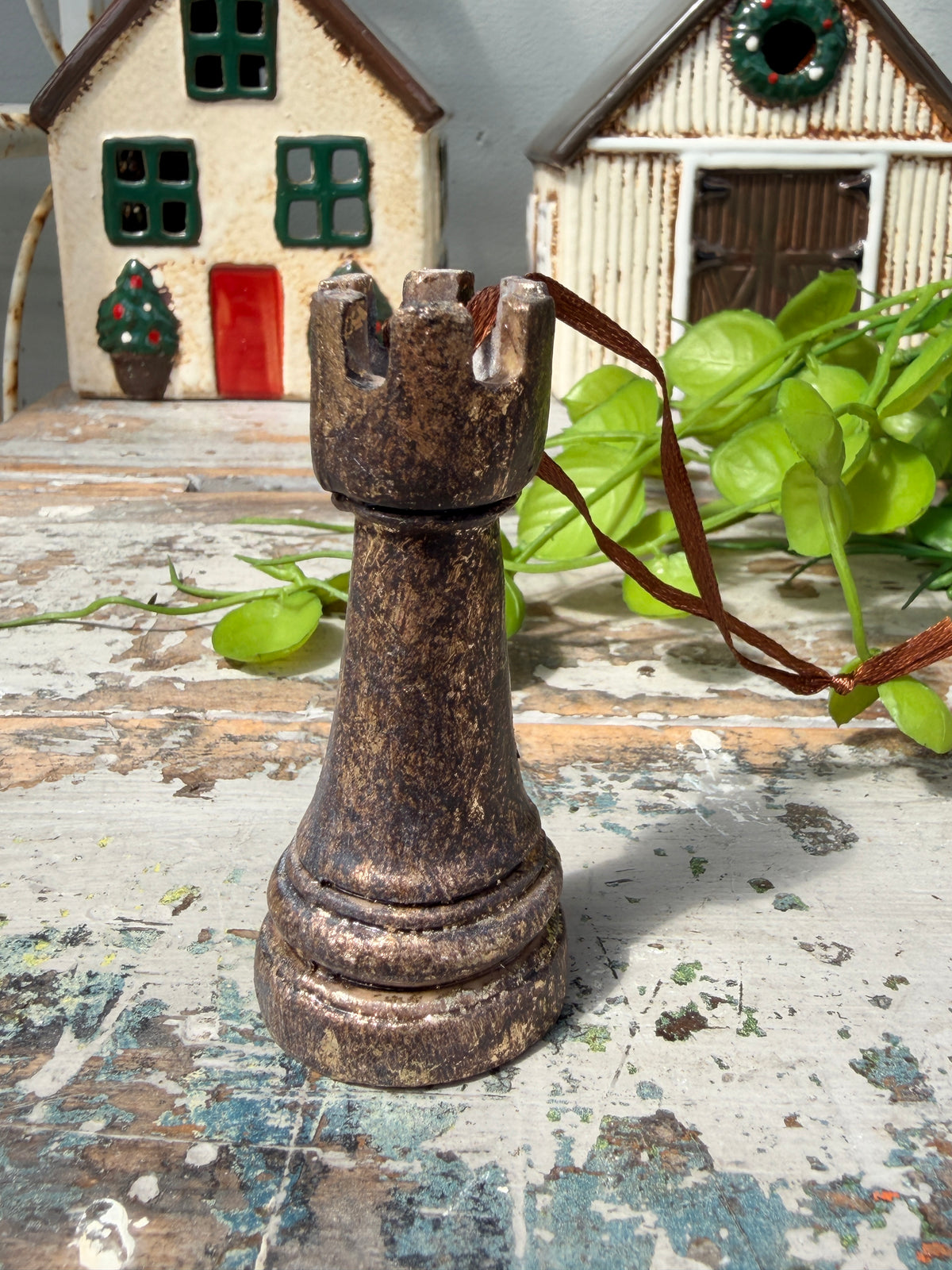 Hanging Chess Piece in Rustic Bronze for christmas tree