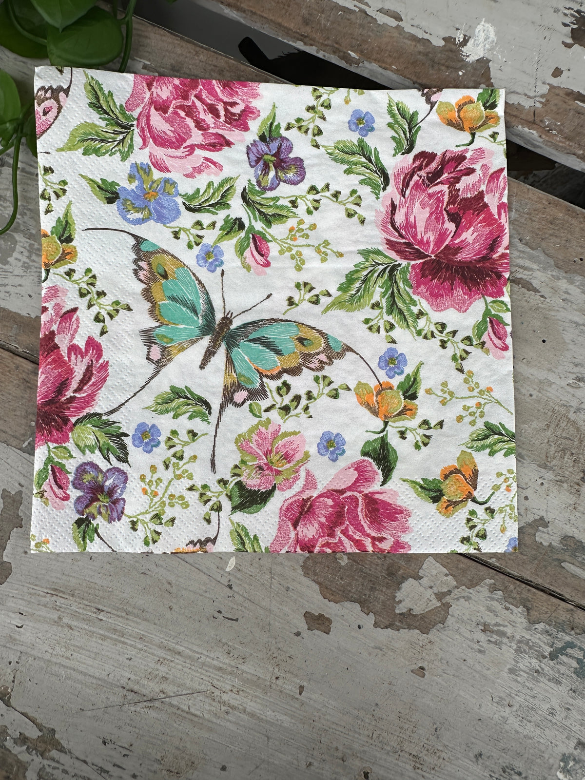 Aqua butterfly and floral Napkin for Decoupage