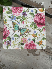 Aqua butterfly and floral Napkin for Decoupage