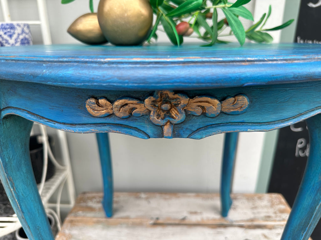 Boho Brights carved table - painted ex the PMV studio