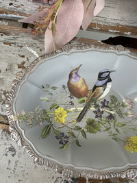 Birds & Bees painted silverware trinket bowl