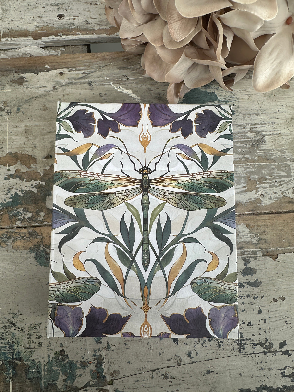 Jotter Pad Dragonfly White Foliage with floral and dragonfly design 