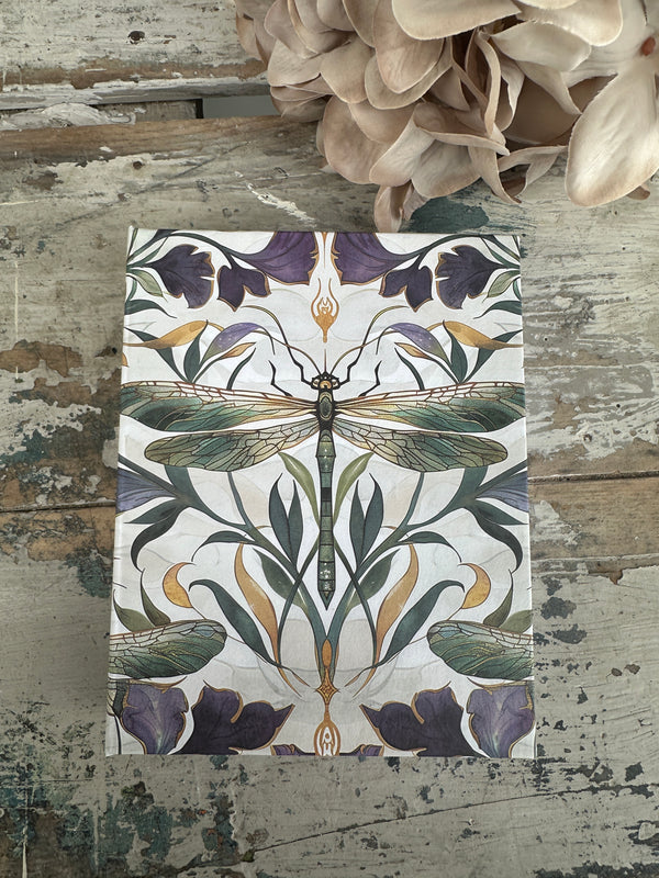 Jotter Pad Dragonfly White Foliage with floral and dragonfly design 