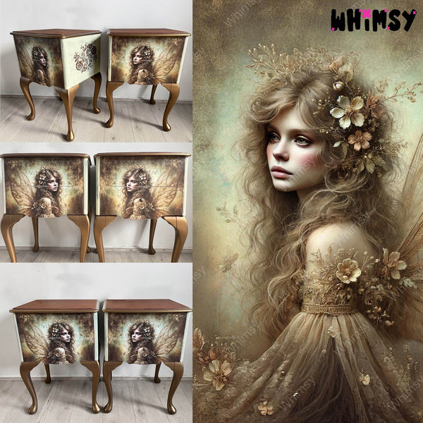 Adeline Mulberry Decoupage Paper Bedsides with fairy decoupage