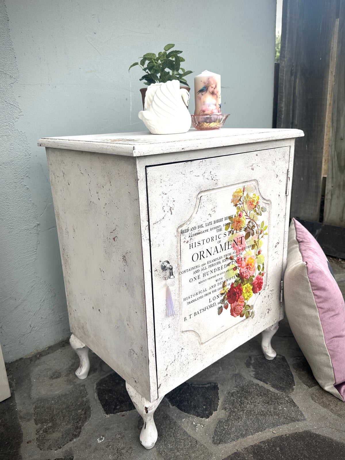 Shabby Chic Storage Cupboard with shelf with chalk paint and iod transfer