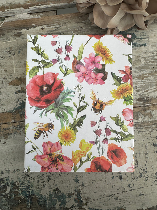 Floral and bee patterned paper on a Jotter Pad Meadow & Bees