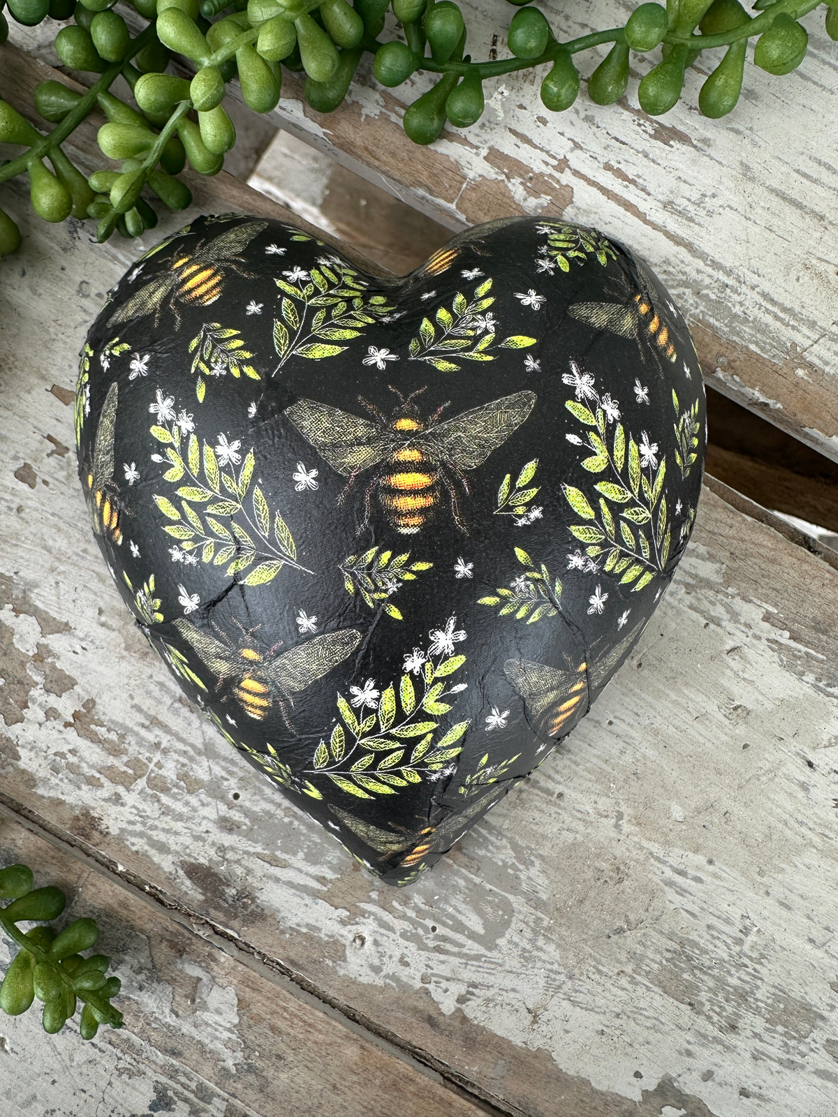 Bees Black Ceramic Heart