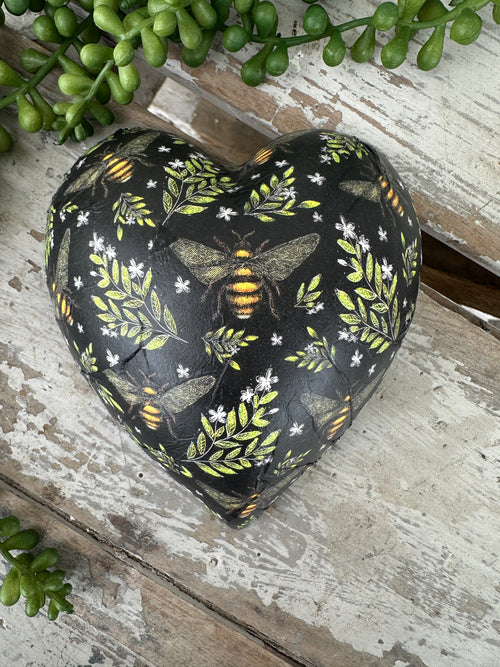 Bees Black Ceramic Heart