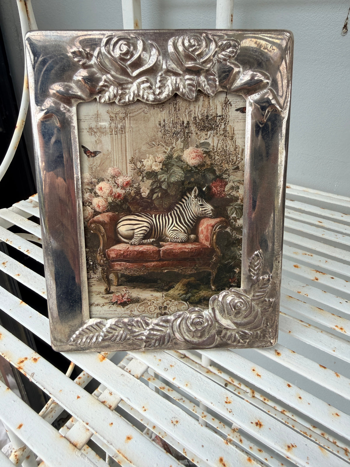 Silverware Rose Picture Frame with Zebra