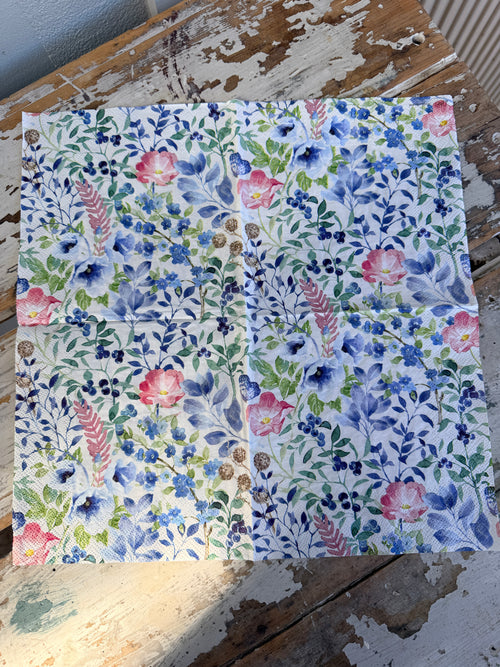 Indigo Flowers Napkin for Decoupage