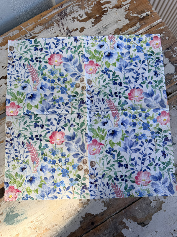 Indigo Flowers Napkin for Decoupage