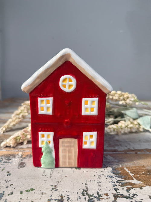 Light Up Ceramic House Red