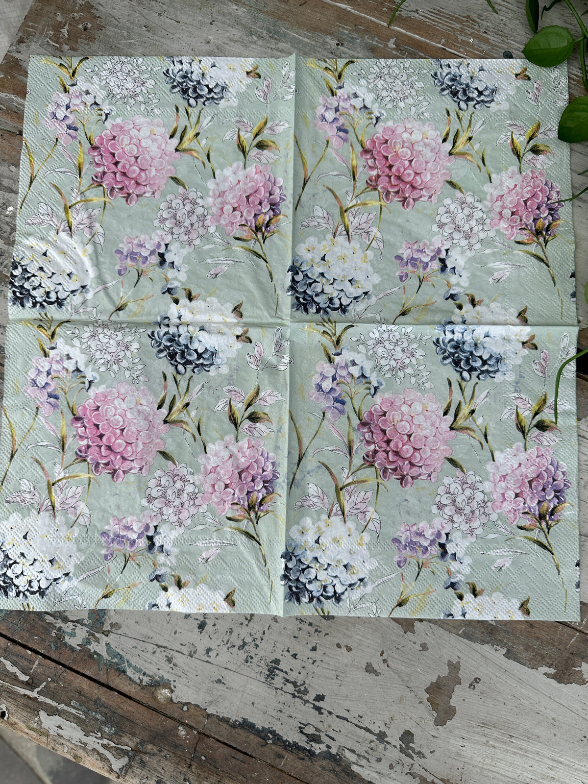 Mint Hydrangea Napkin for Decoupage