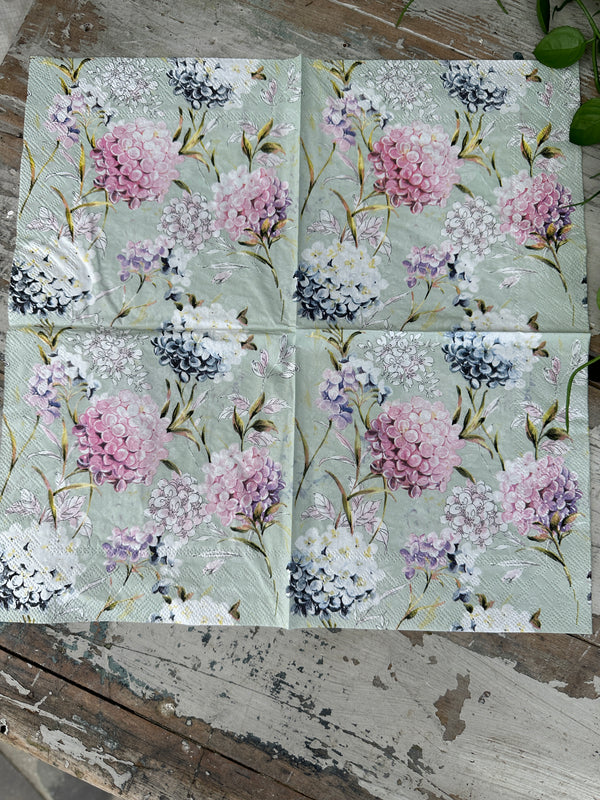 Mint Hydrangea Napkin for Decoupage