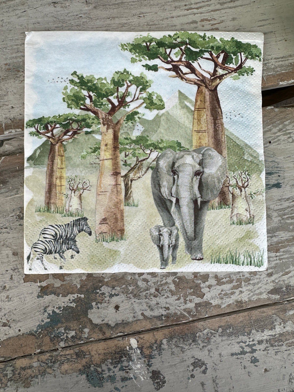 African Elephant Scene Napkin for Decoupage