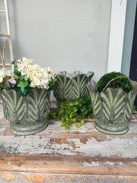  galvanised metal leaf planters 
