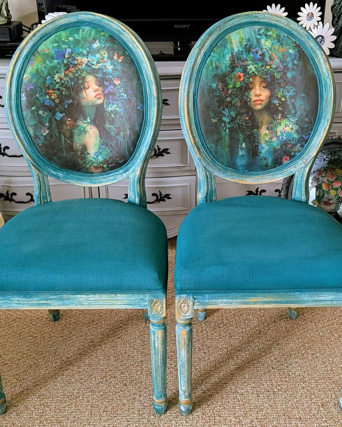 lila decoupage on fabric