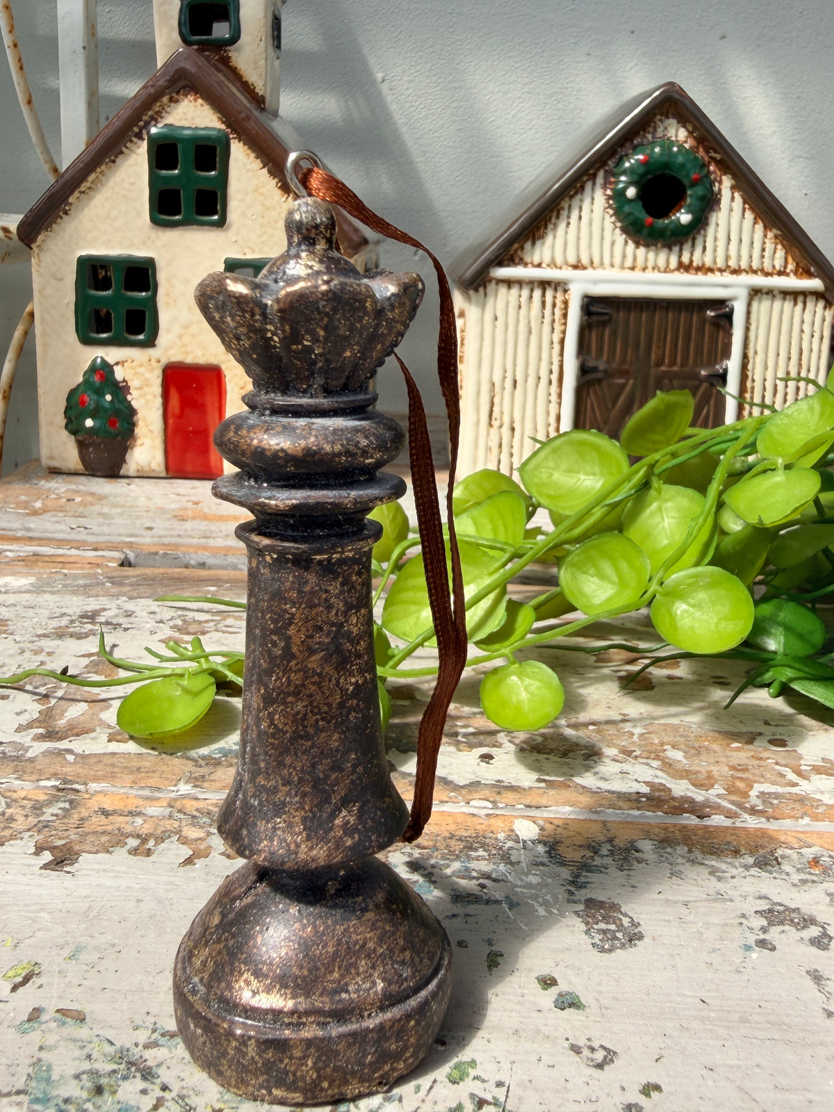 Hanging Chess Piece in Rustic Bronze for christmas tree