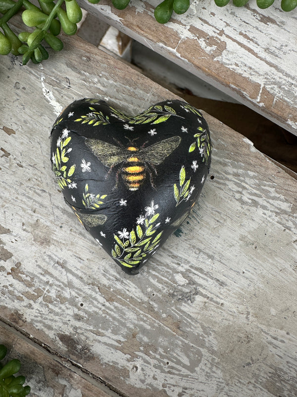 Bees Black Ceramic Heart