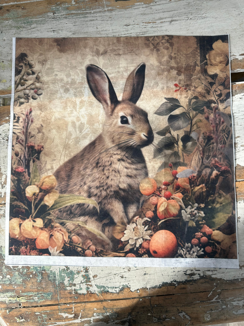 Bunny in Forest with oranges Paper for Decoupage square