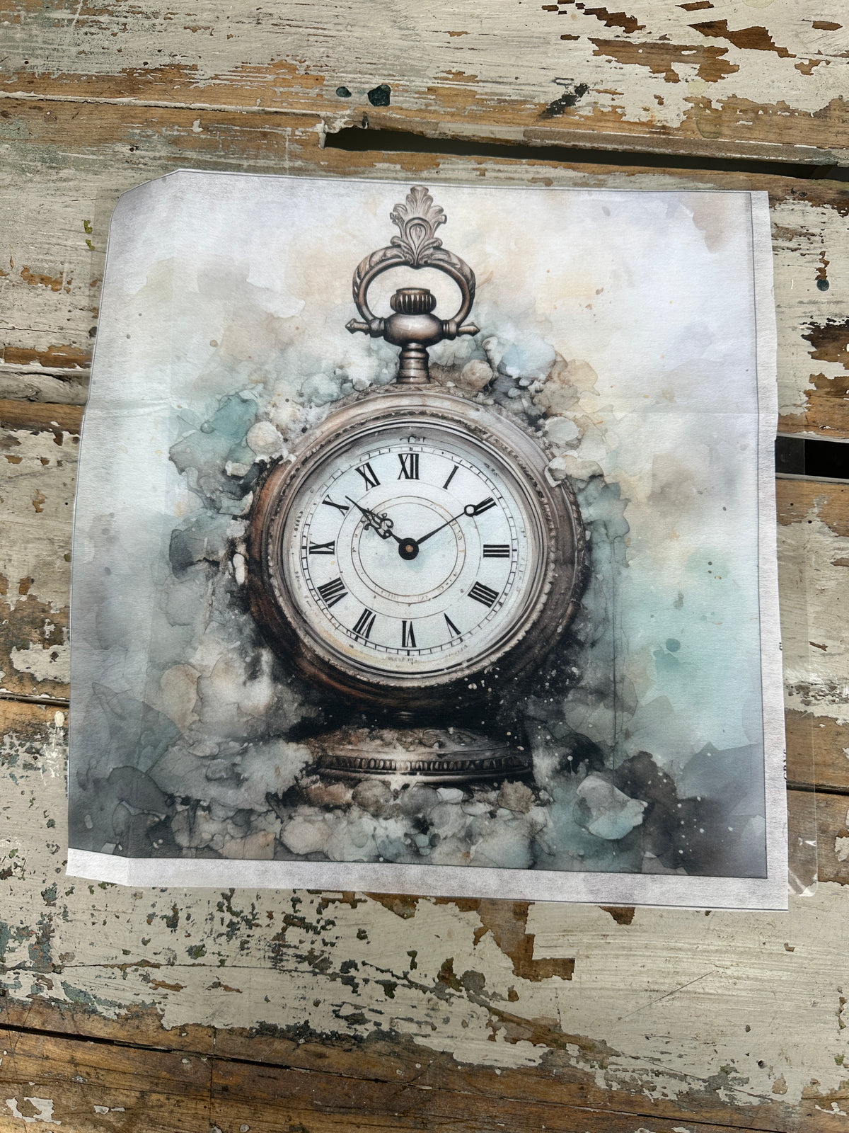 Shabby Teal Time Square Paper for Decoupage