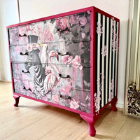 Decorative dresser with pink and black floral and zebra design Zebra Salad Mulberry Decoupage Paper