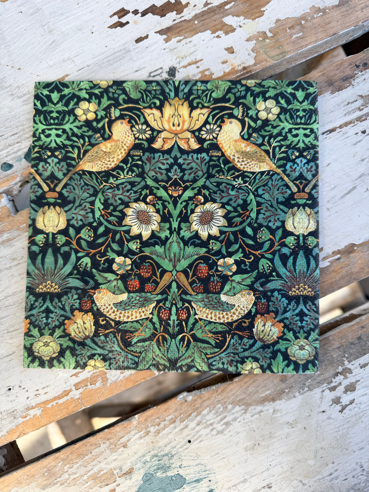 Strawberry Thief Black Napkin for Decoupage