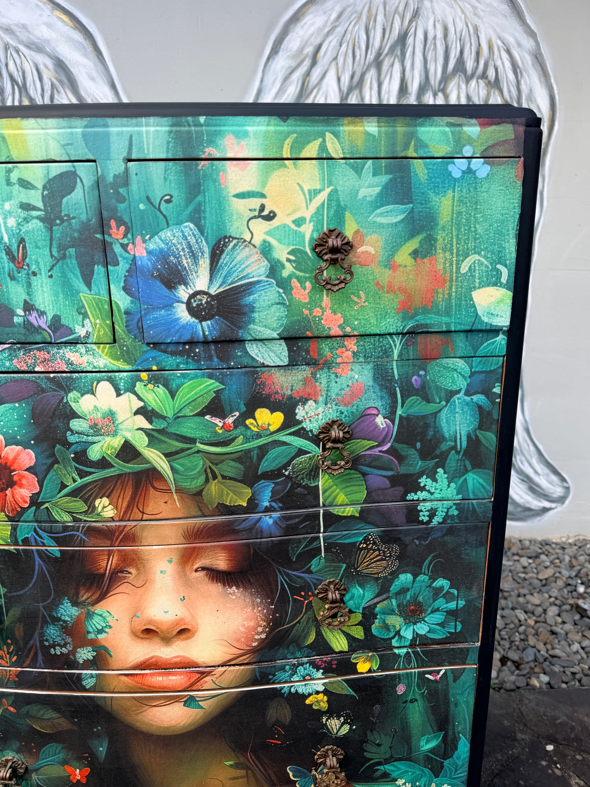 Lila II Botanical Black Noir Decoupage Tallboy 