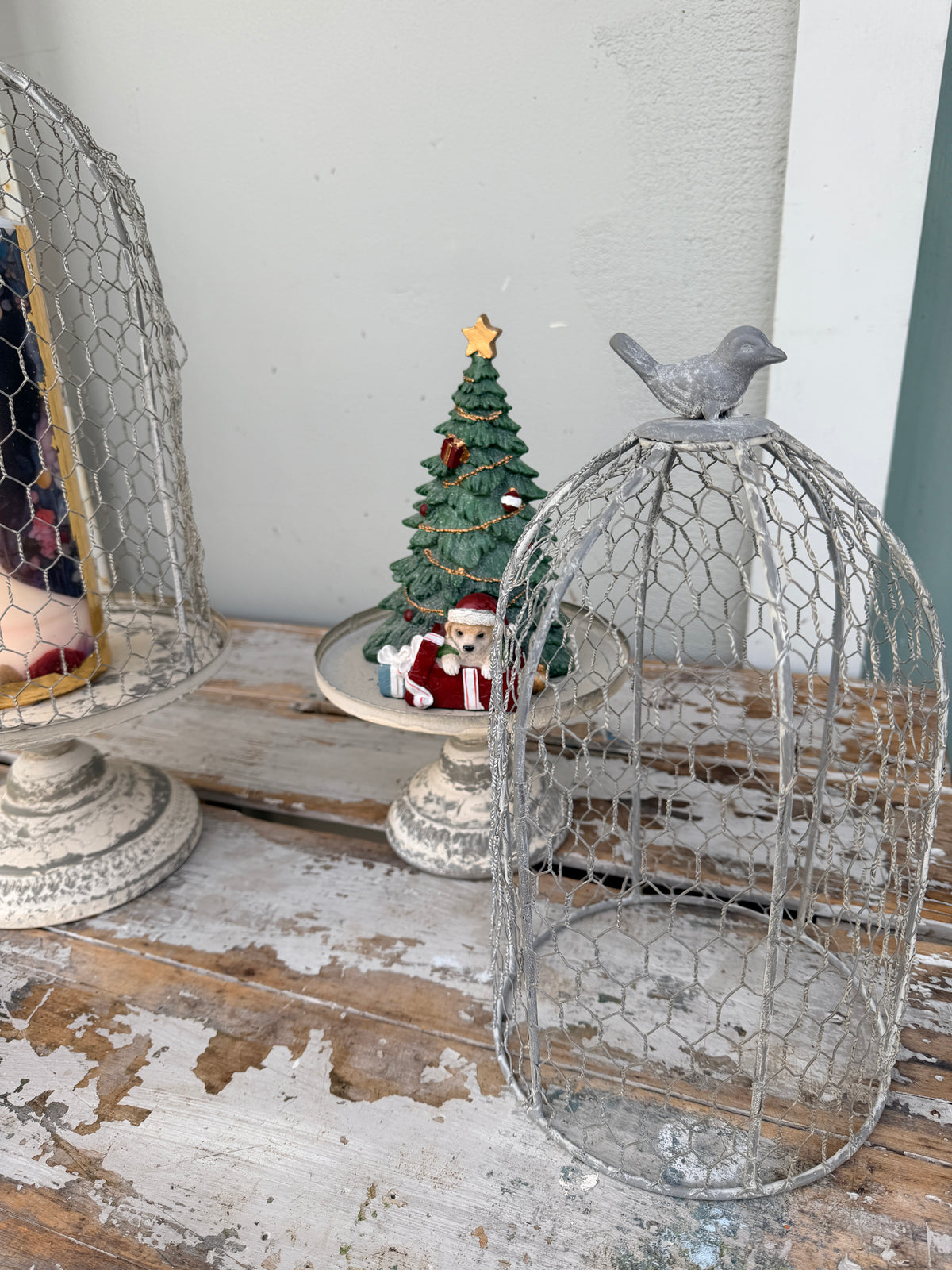 Antique Iron Metal Cloche w Bird