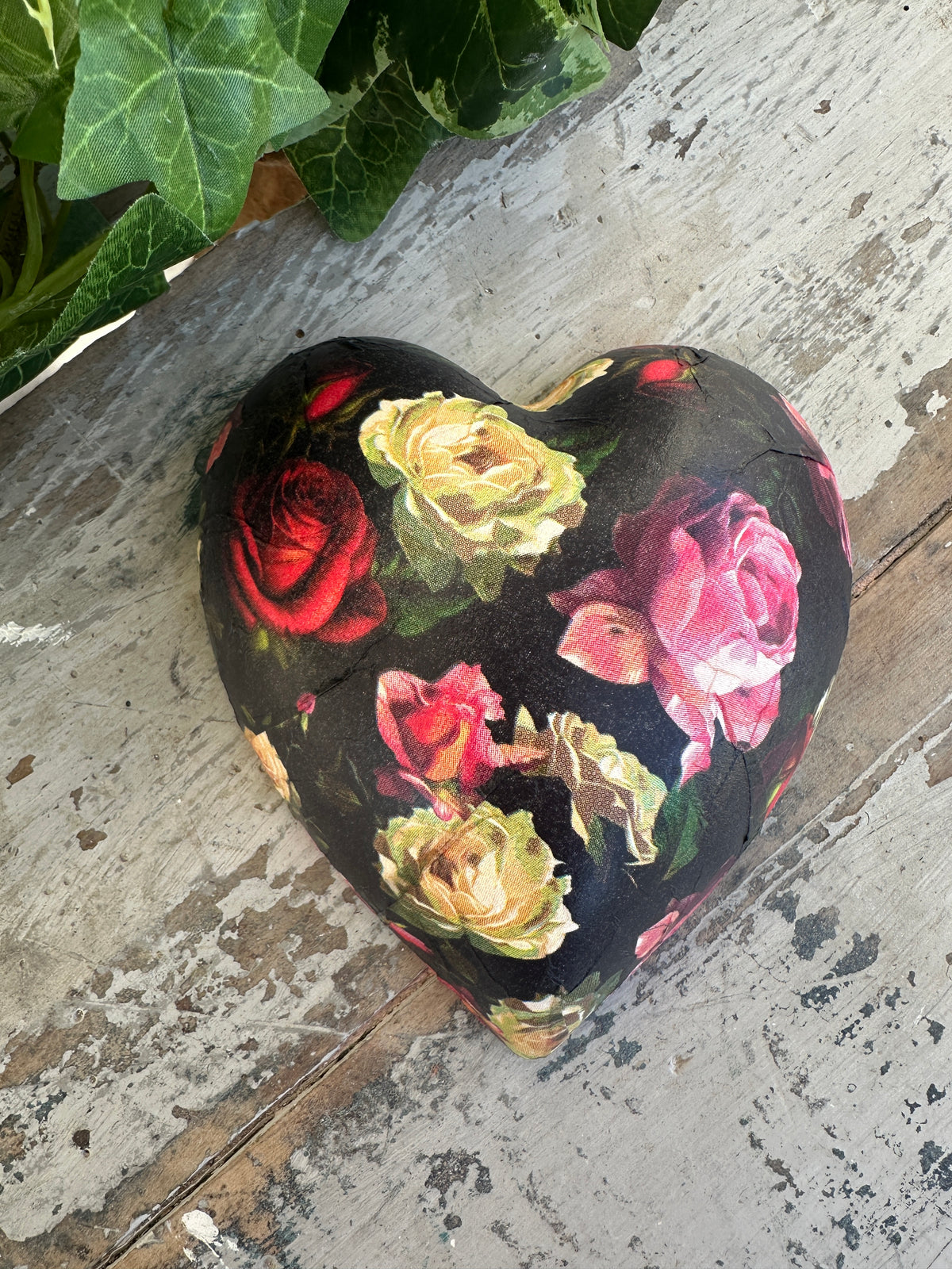 Midnight Black Rose Ceramic Heart