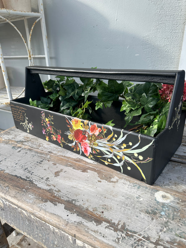 Very large wooden Tote with floral details