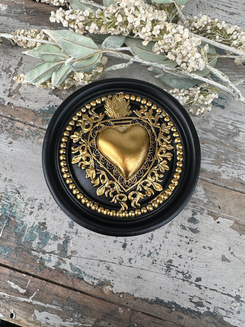 Gold Heart & Black round box with lid