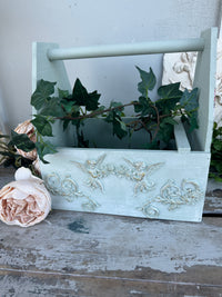 Mint Tote with floral and cherubs front