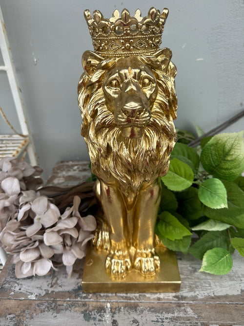 Gold Lion Statue with a Crown