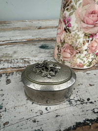 Vintage Silver look rose box with hinged lid