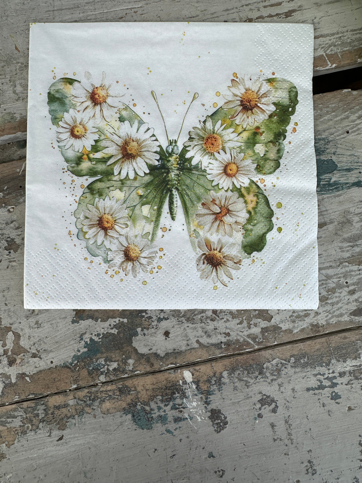 Green & White Papilion Napkin for Decoupage