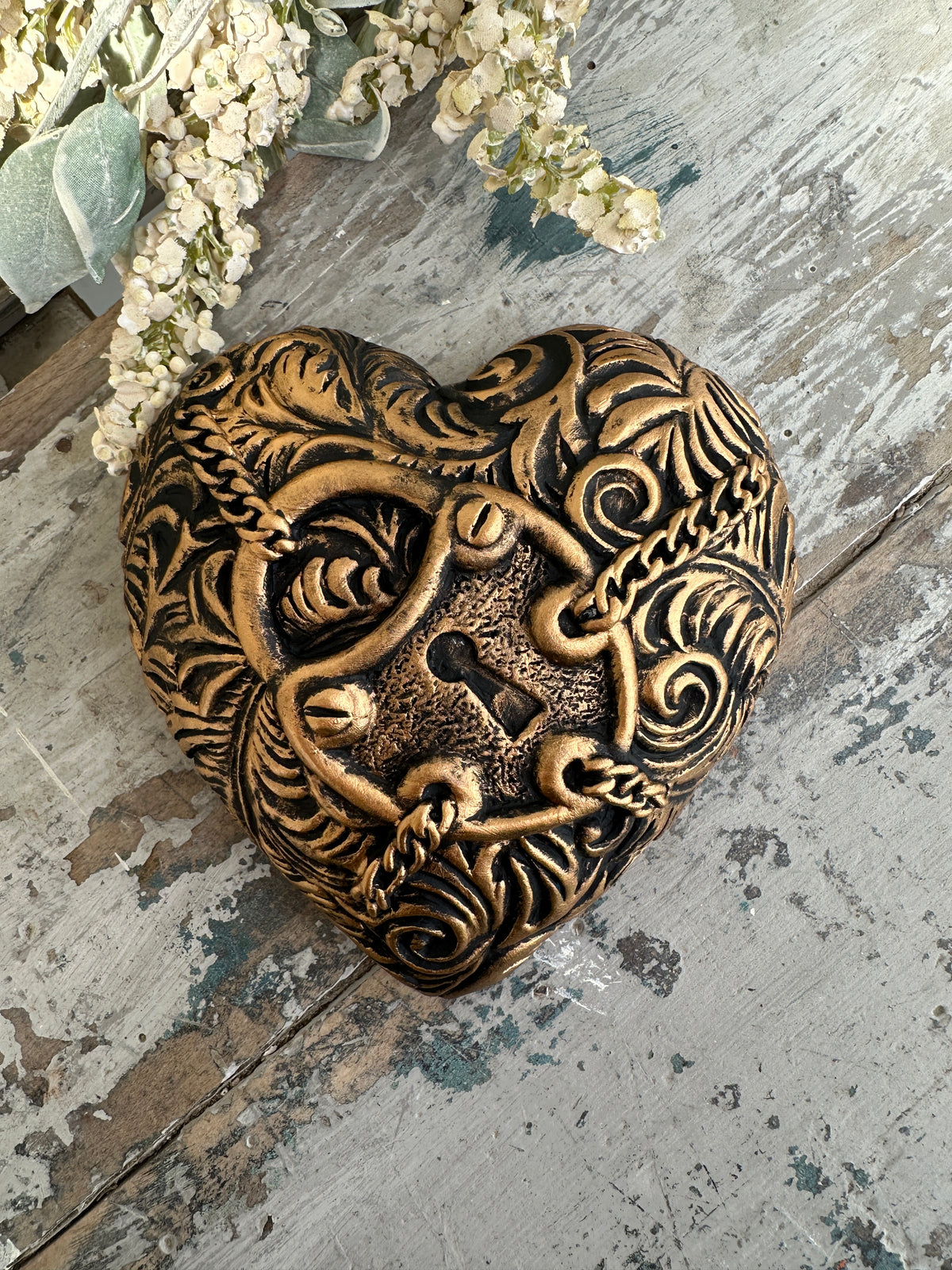 Wall heart Locked Heart in Aged Bronze