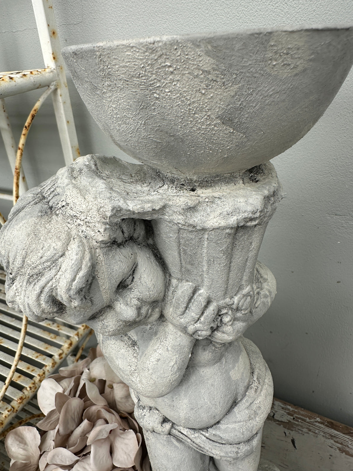 Cherub holding Bowl Paris Grey & white left COLLECT ONLY